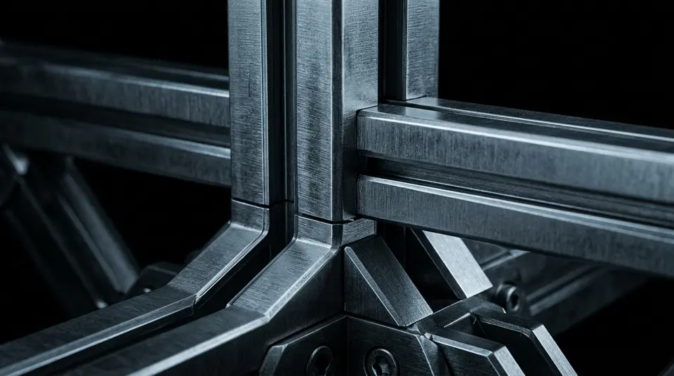 Brushed metal frame forming a precise structural joint